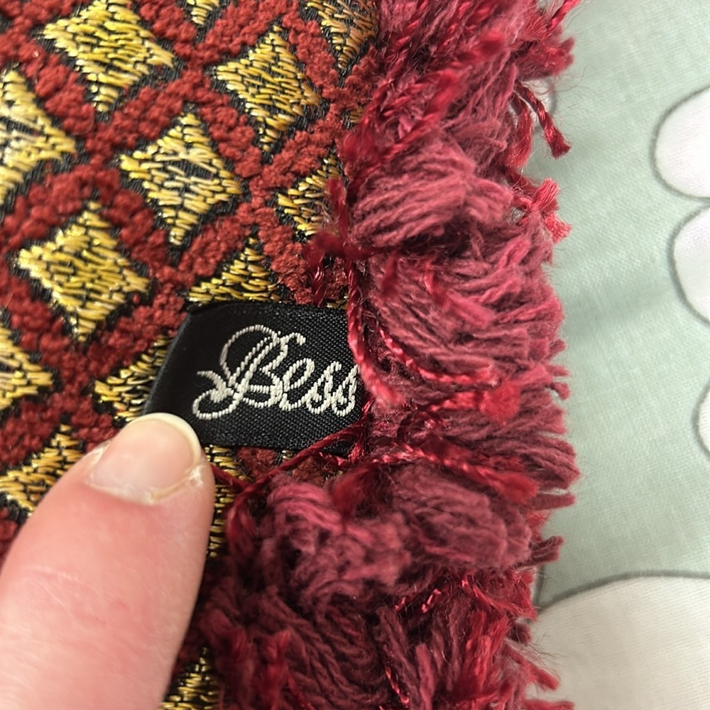Vintage Bess Chenille Pillow Decorative Fringe Red/Goldâ - Picture 10 of 10